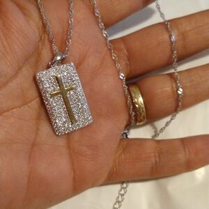 Silver and Gold Cross Pendant Necklace
